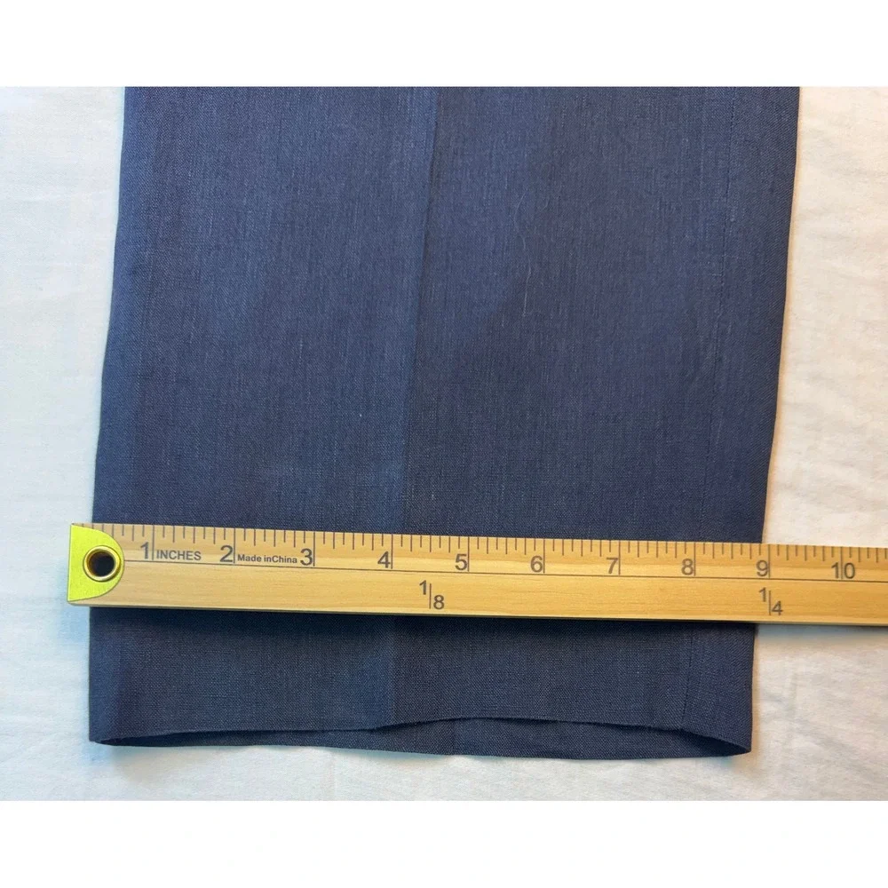 Armani Collezioni Mens Navy Blue Linen Blend Flat Front Straight Leg Pants 35x29